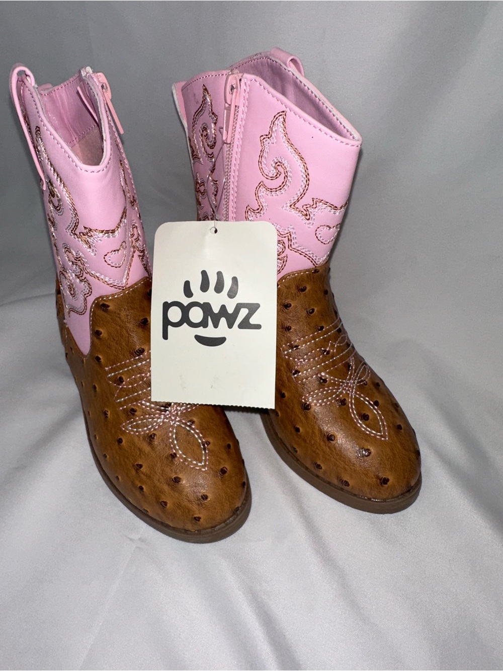 NWT Pawz Girls Pink Western Cowgirl Boots Faux Ostrich Size 12 Kids Side Zip - Picture 9 of 10